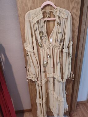 Embellished Cream V-Neck Maxi Dress (ASOS)